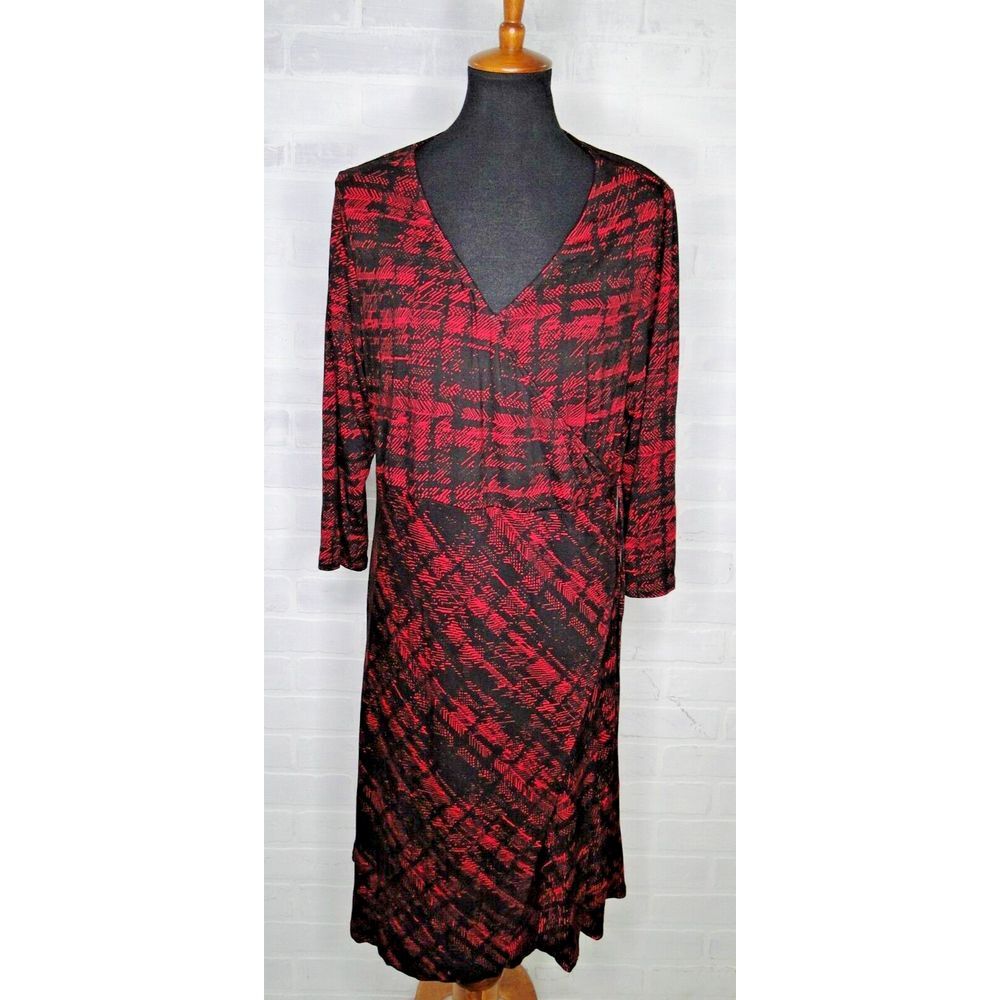Torrid Womens Red & Black Plaid Abstract Plaid Wrap Dress 2X 3/4 Sleeve NWT‎